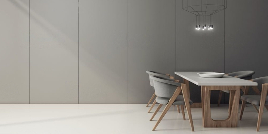 This image shows a dining room with epoxy painted floor.