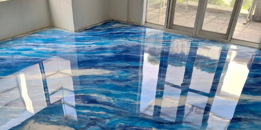This image shows a customized metallic epoxy floor.