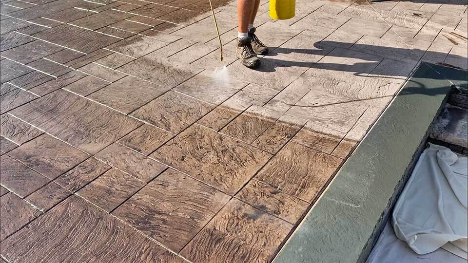 This image shows a customized metallic floor in a kitchen.